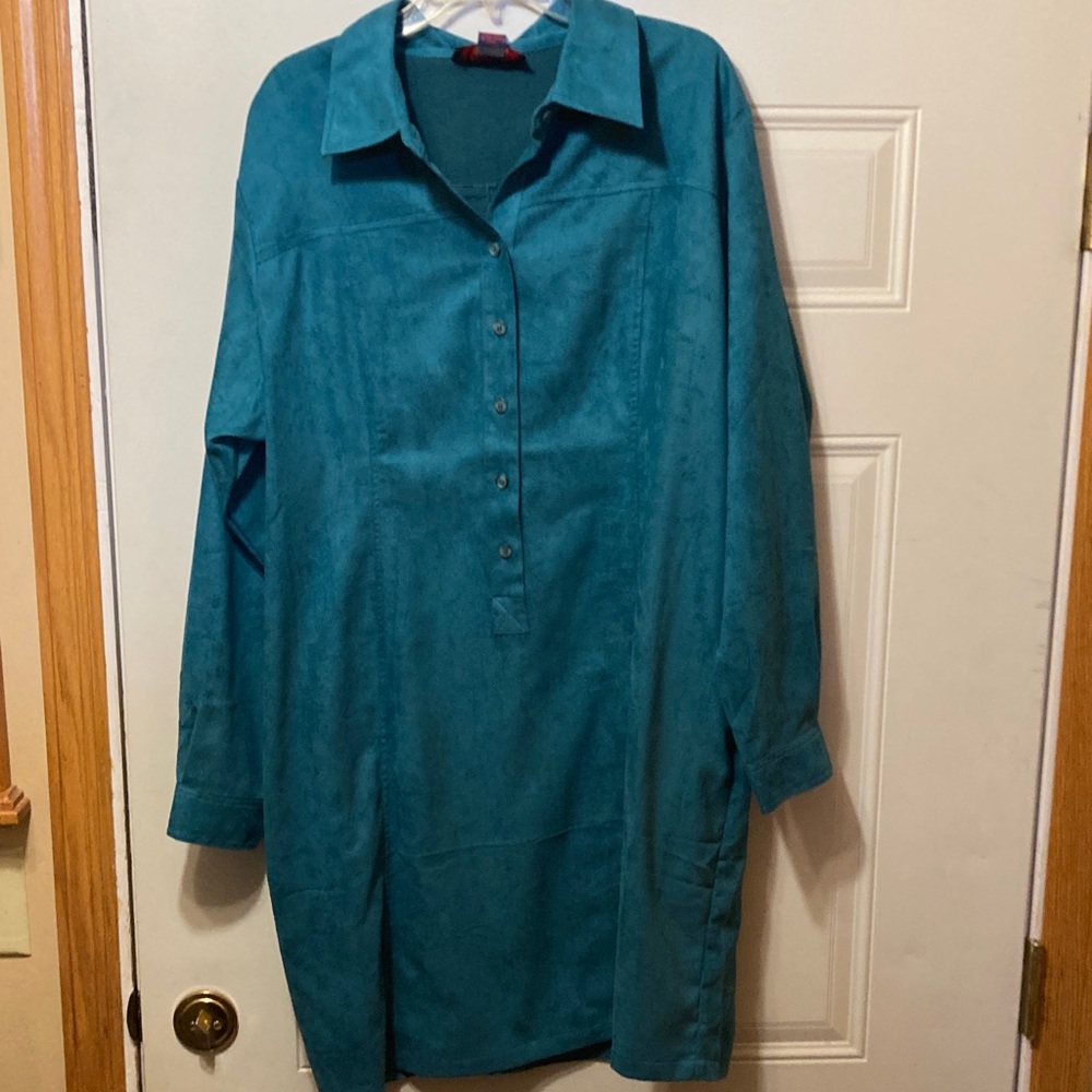 Denim & Co. Teal Button-Up Shirt Dress 1X NWT